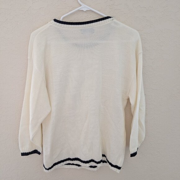 Vintage Alison J White Sweater Black Trim Pocket Made in USA - Picture 4 of 4